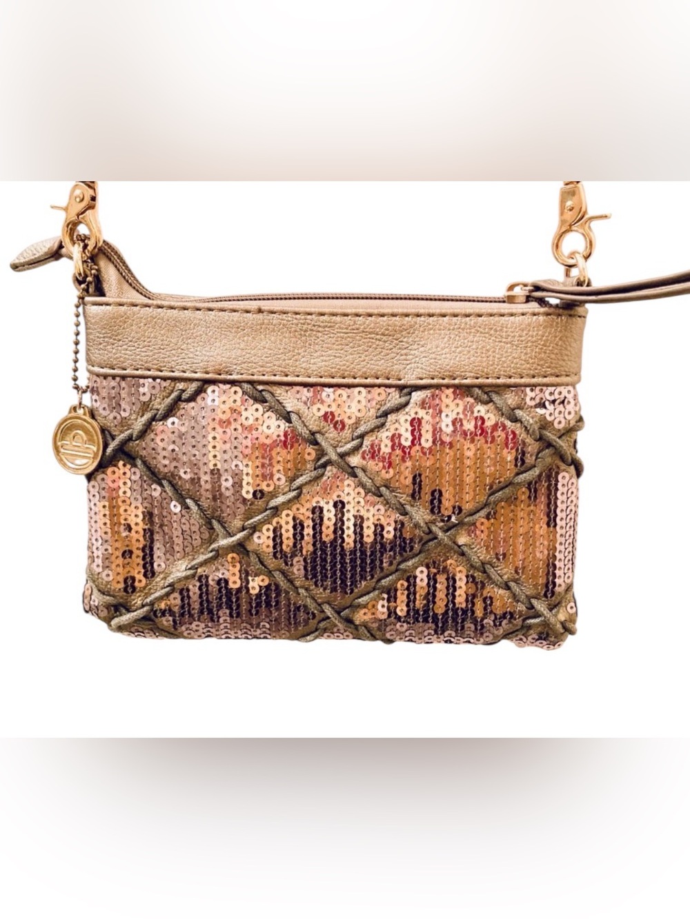 Big Buddha Metallic Sequin Quilted Lattice Crossbody Clutch Mini Bag Evening